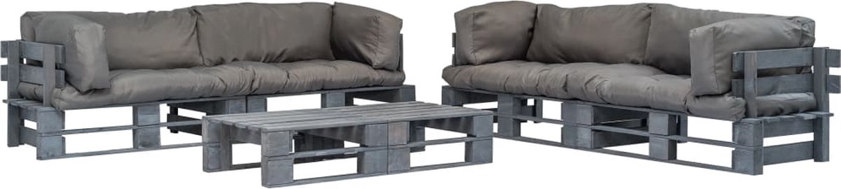 Vidaxl 6-delige Loungeset Pallet Met Grijze Kussens Hout - Grijs