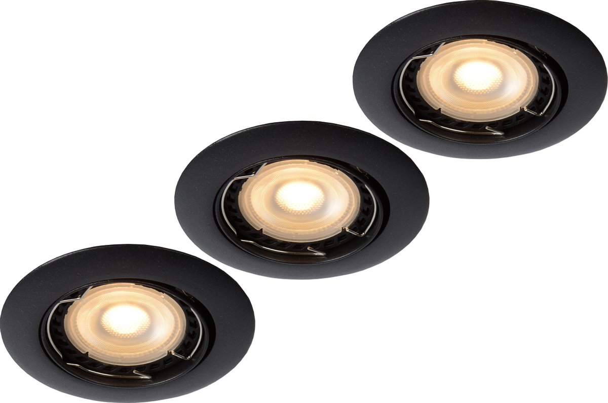 Lucide Focus Inb Rond Led 3xgu10/5w Dimb 3000k Ø8,1cm Zwa - Zwart