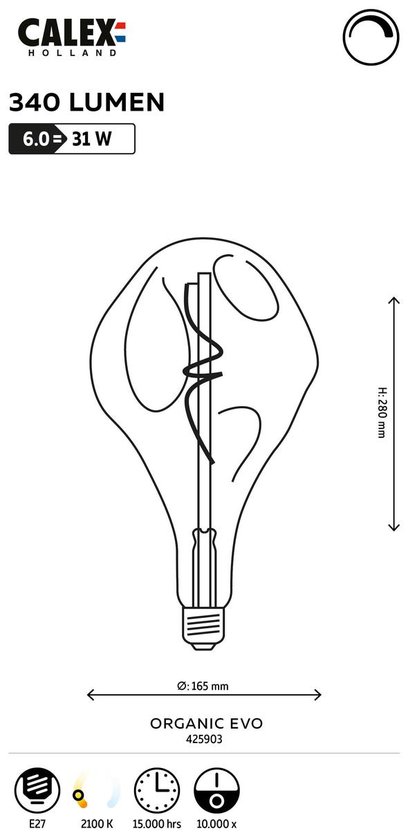 Calex LED E27 6W Splash 27 cm XXL Organic Lichtbron - Grijs