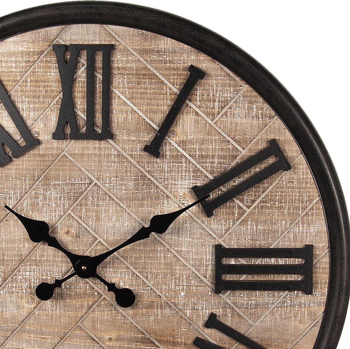 Clayre & Eef Klok Ø 76*5 Cm / 1*aa Chocola Mdf / Metaal Rond Ruitjes 5kl0125 - Bruin