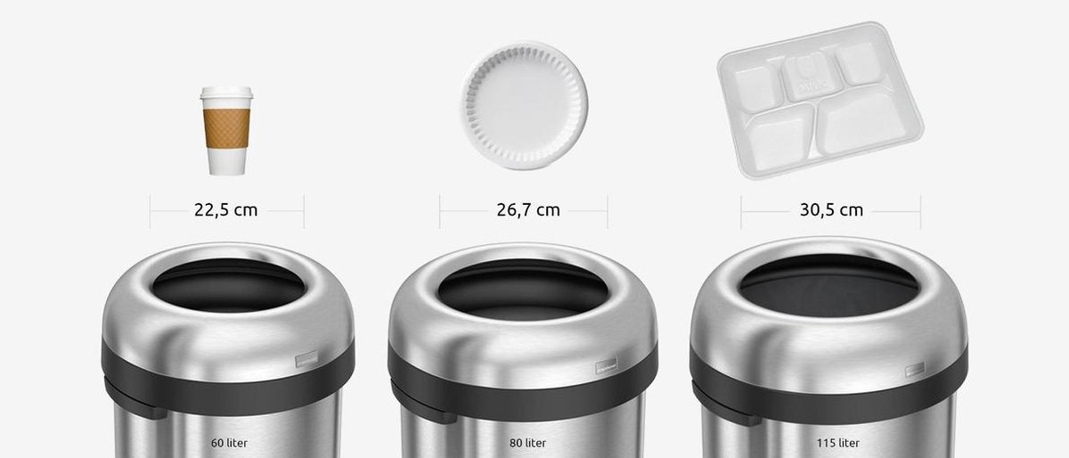 Simplehuman Afvalemmer Bullet Open Top Rvs, 60 Liter - - Silver