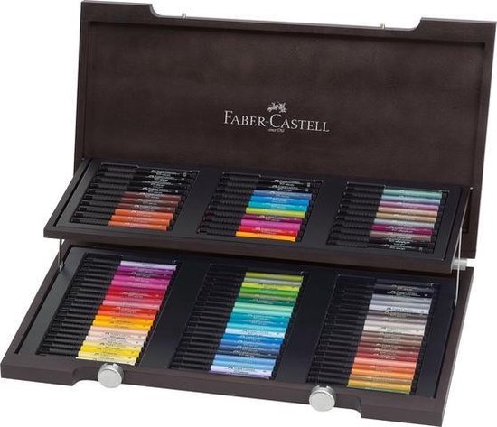 Faber Castell Tekenstift Faber-castell Pitt Artist Pen Houten Koffer, 90-delig