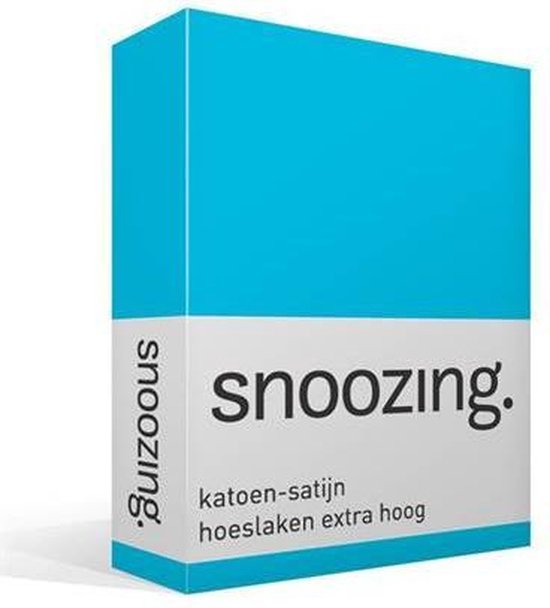 Snoozing - Katoen-satijn - Hoeslaken - Extra Hoog - 90x200 - - Turquoise
