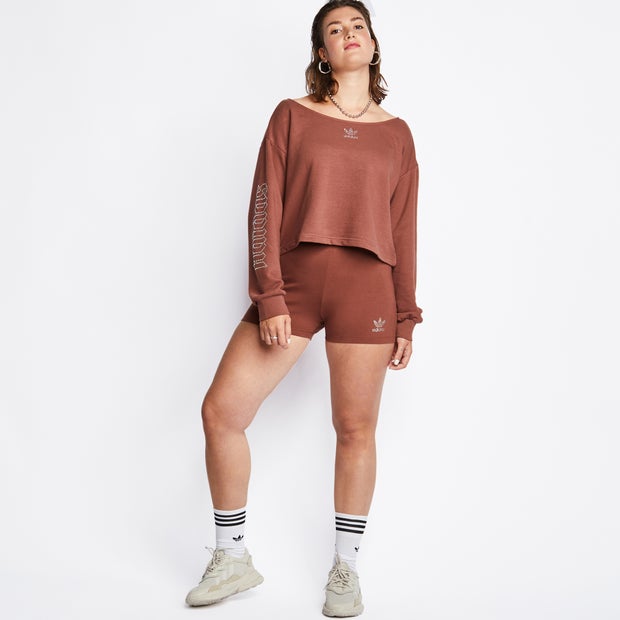 Adidas Originals - 2000s Luxe - Ruimvallend cropped velours sweatshirt in met diamanten logo - Bruin