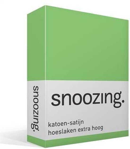 Snoozing - Katoen-satijn - Hoeslaken - Extra Hoog - 80x220 - Lime - Groen