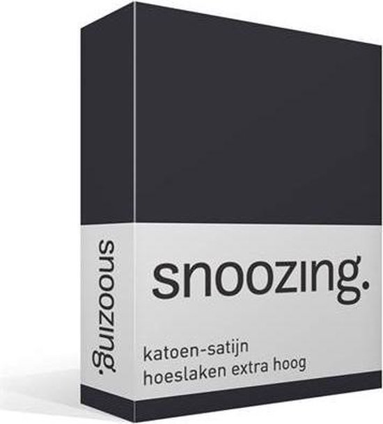 Snoozing - Katoen-satijn - Hoeslaken - Extra Hoog - 90x200 - Antraciet - Grijs