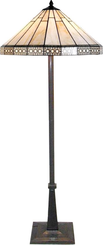 Clayre & Eef Vloerlamp Met Tiffanykap Parasol Compleet 164 X ø 50 Cm -, Ivory - Ijzer, Glas - Beige
