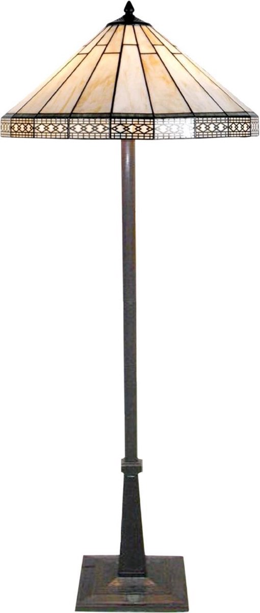 Clayre & Eef Vloerlamp Met Tiffanykap Parasol Compleet 164 X ø 50 Cm -, Ivory - Ijzer, Glas - Beige