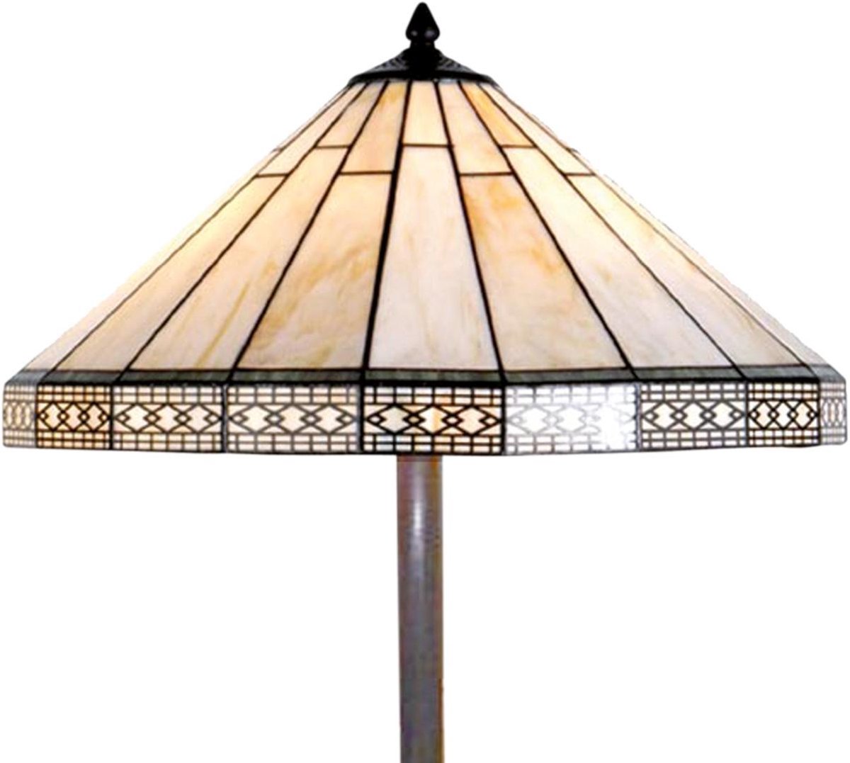 Clayre & Eef Vloerlamp Met Tiffanykap Parasol Compleet 164 X ø 50 Cm -, Ivory - Ijzer, Glas - Beige