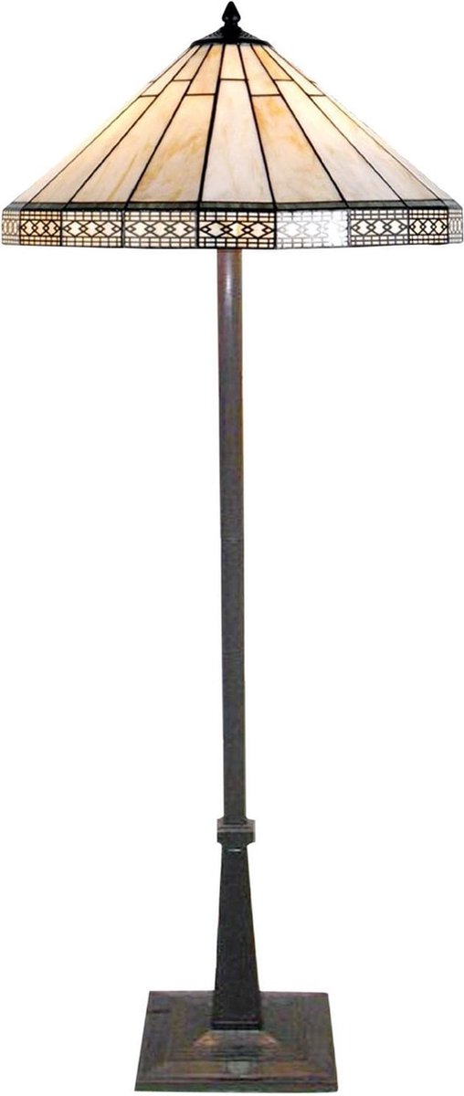 Clayre & Eef Vloerlamp Met Tiffanykap Parasol Compleet 164 X ø 50 Cm -, Ivory - Ijzer, Glas - Beige