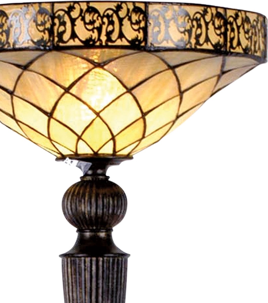 Clayre & Eef Tiffany Vloerlamp Uit De Filigrain Serie -, Wit, Zwart - Ijzer, Glas - Bruin