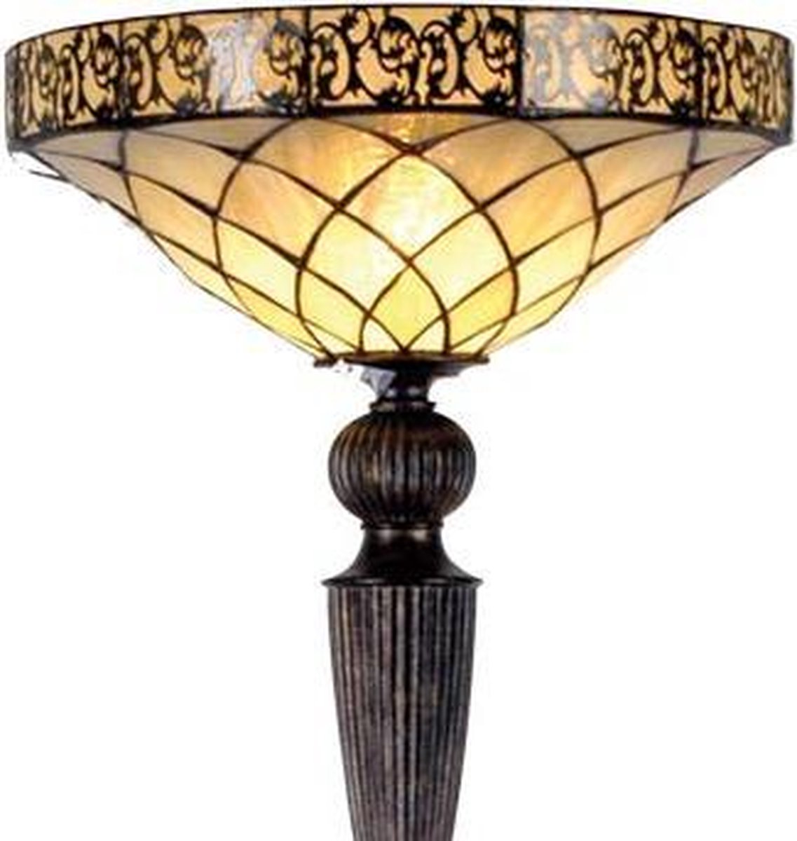 Clayre & Eef Tiffany Vloerlamp Uit De Filigrain Serie -, Wit, Zwart - Ijzer, Glas - Bruin