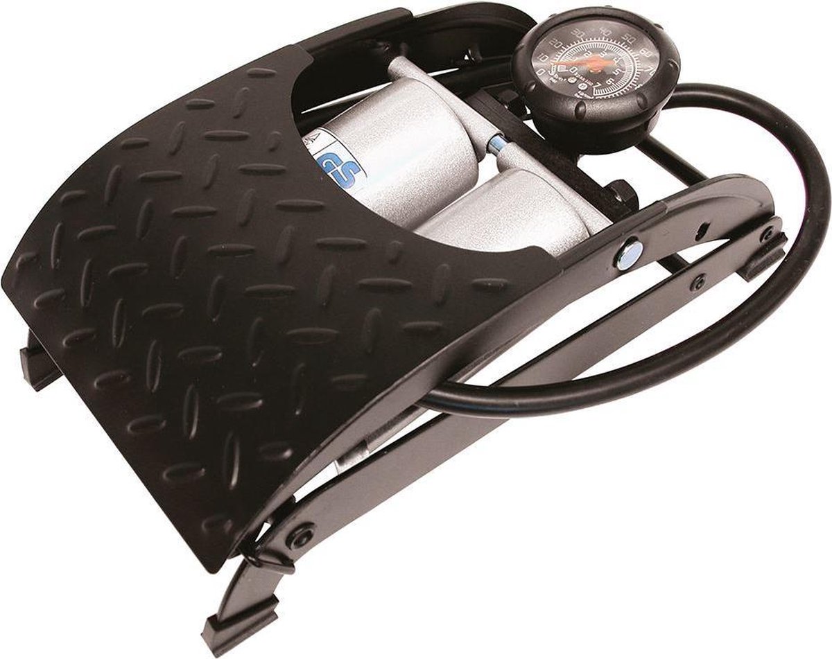 CarPoint Voetpomp Met Manometer Dubbel Premium 7 Bar Staal - Zwart