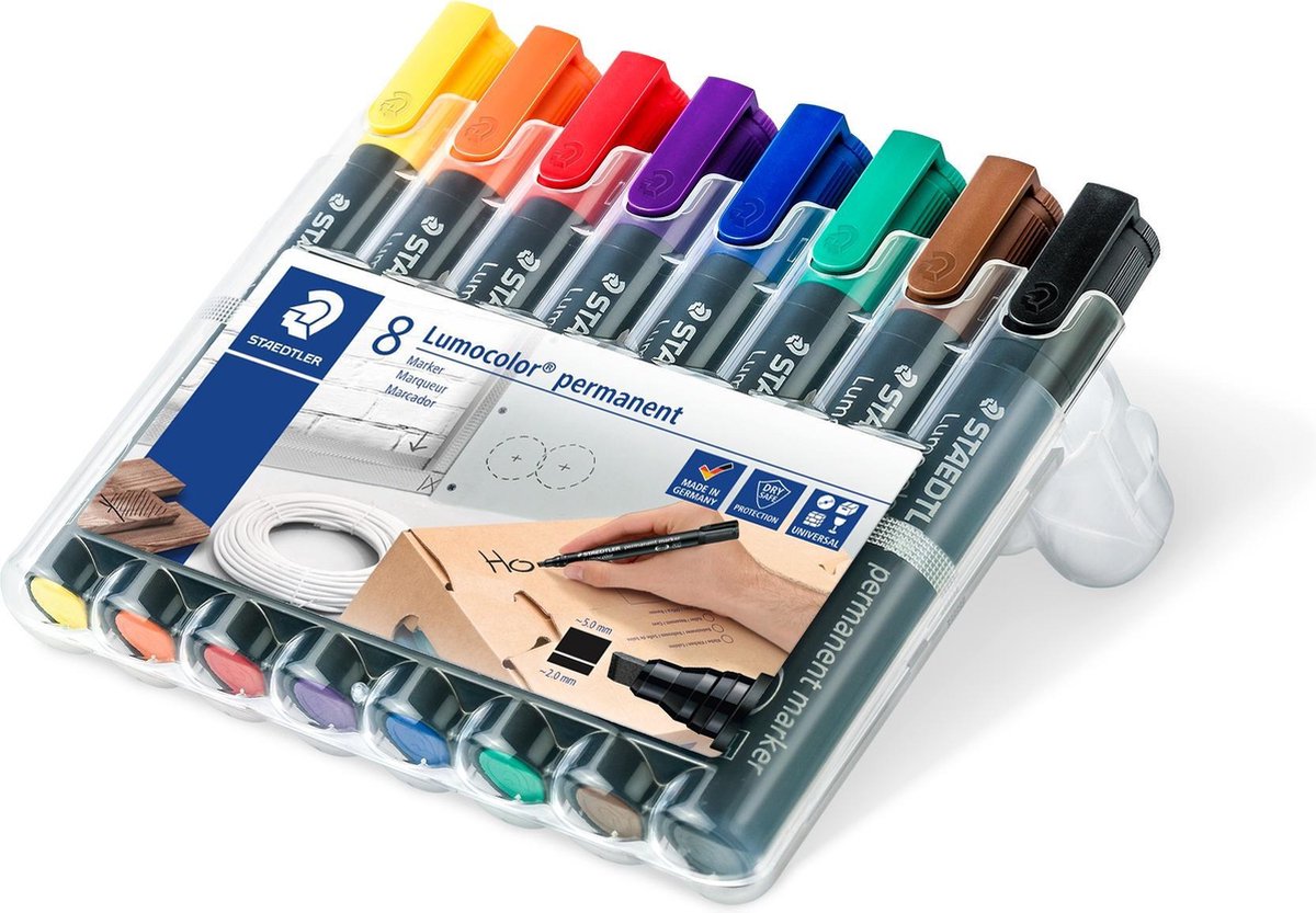 Staedtler Permanent Marker Lumocolor 350, Doos Met 8 Stuks In Geassorteerde Kleuren