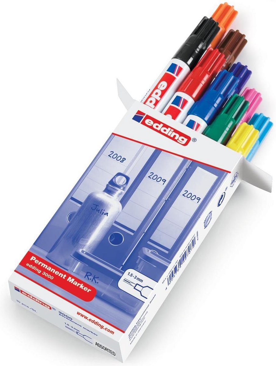 Edding Permanent Marker 3000, Doos Van 10 Stuks In Geassorteerde Kleuren