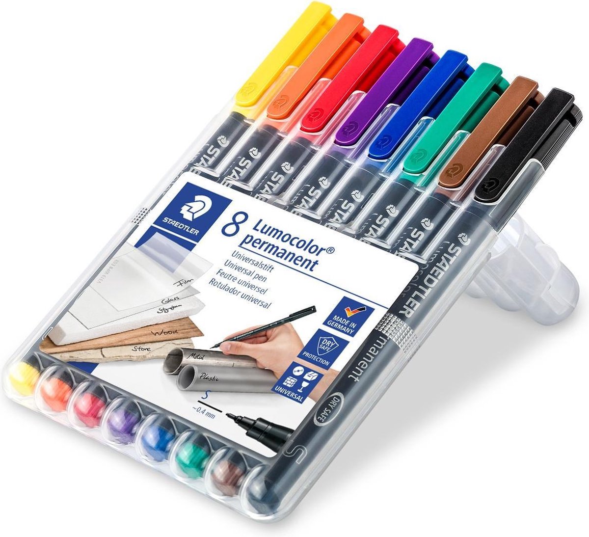 Staedtler Ohp-marker Lumocolor Permanent Geassorteerde Kleuren, Box Met 8 Stuks, Superfijn 0,4 Mm