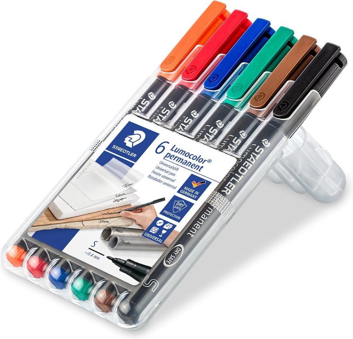 Staedtler Ohp-marker Lumocolor Permanent Geassorteerde Kleuren, Box Met 6 Stuks, Superfijn 0,4 Mm