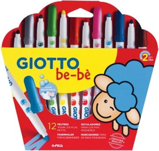 Giotto Be-bè Viltstiften Maxi, Kartonnen Etui Met 12 Stuks In Geassorteerde Kleuren