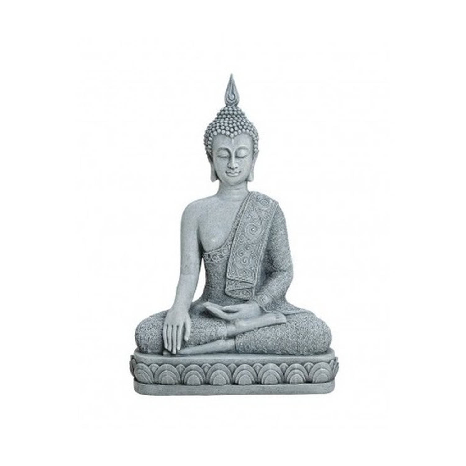 Boeddha Beeld 39 Cm Van Polystone - Grijs