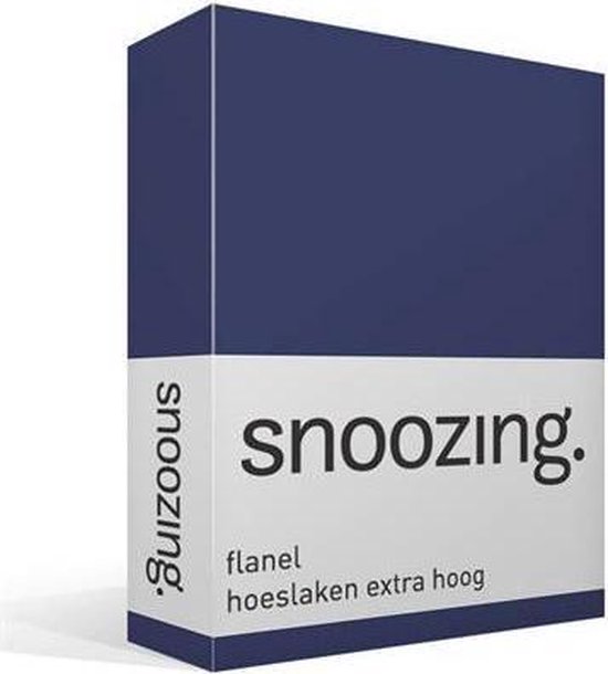 Snoozing - Flanel - Hoeslaken - Extra Hoog - 80/90 X200 - Navy - Blauw