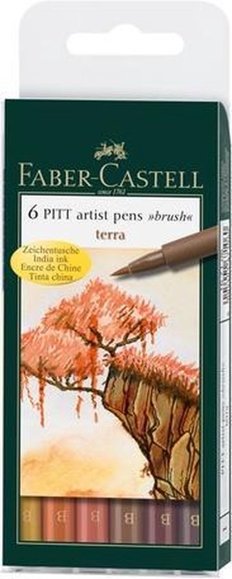 Faber Castell Tekenstift Faber-castell Pitt Artist Pen 6-delig Etui Terra - Marrón