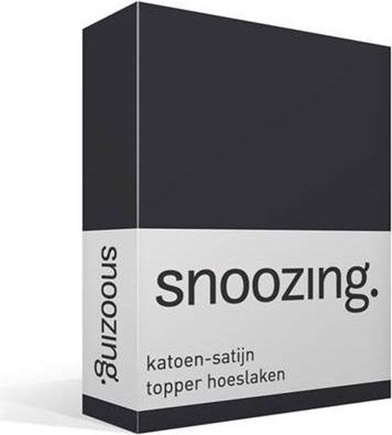 Snoozing - Katoen-satijn - Topper - Hoeslaken - 90x220 - Antraciet - Grijs