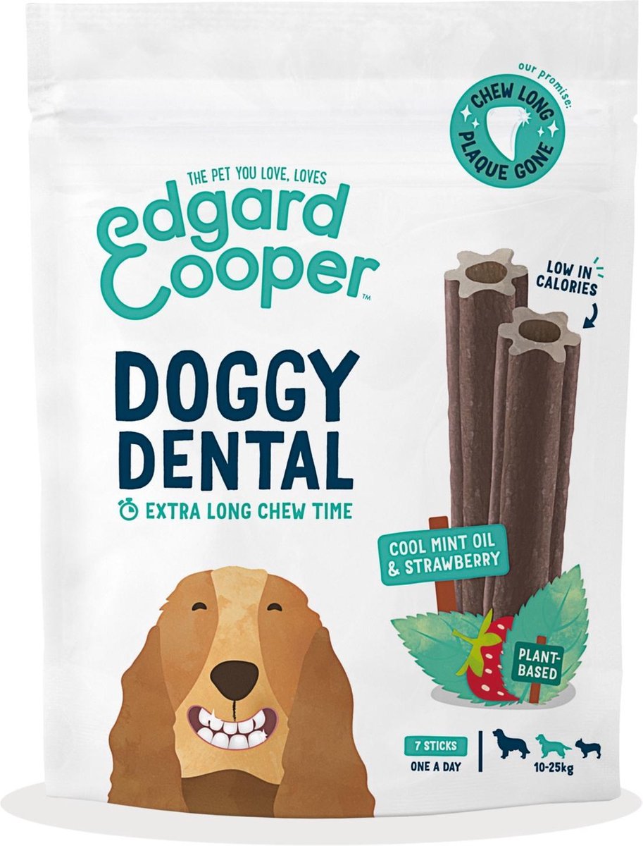 Edgard&Cooper Doggy Dental Aardbei&Munt - Hondensnacks - M