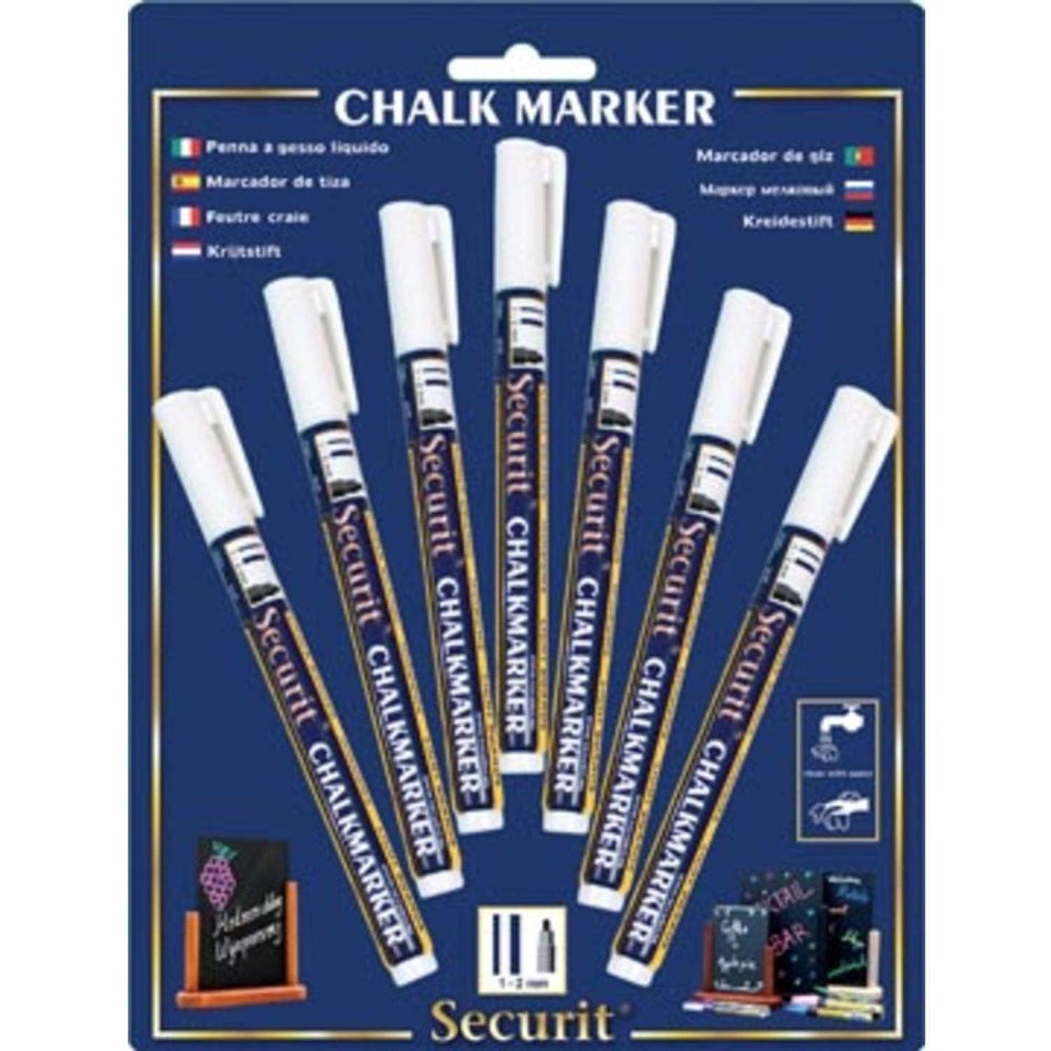 Securit Krijtmarker Small, Blister Met 7 Stuks - Wit