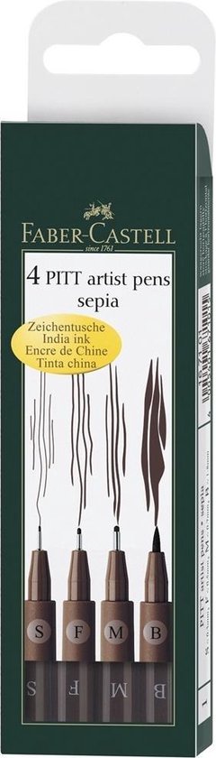 Faber Castell Tekenstift Faber-castell Pitt Artist Pen 4-delig Etui Sepia - Bruin