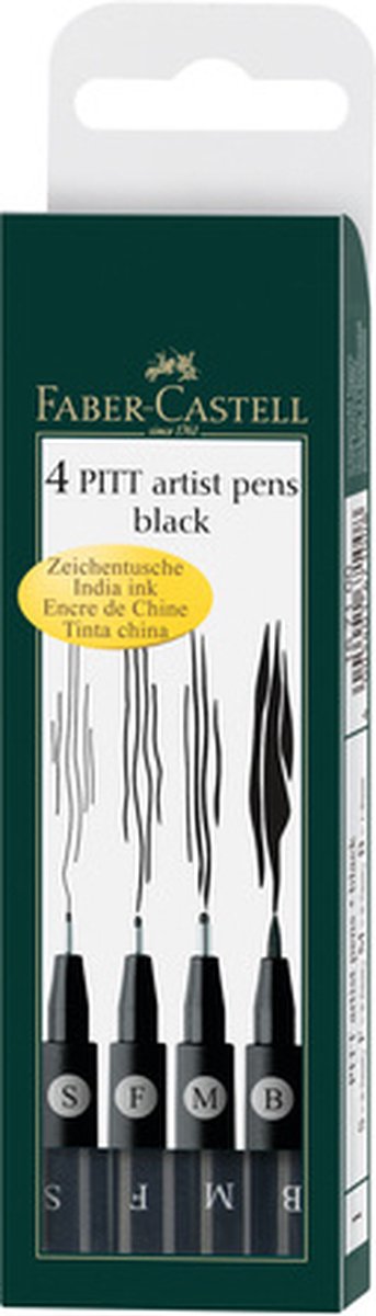 Faber Castell Tekenstift Faber-castell Pitt Artist Pen 4-delig Etui - Zwart