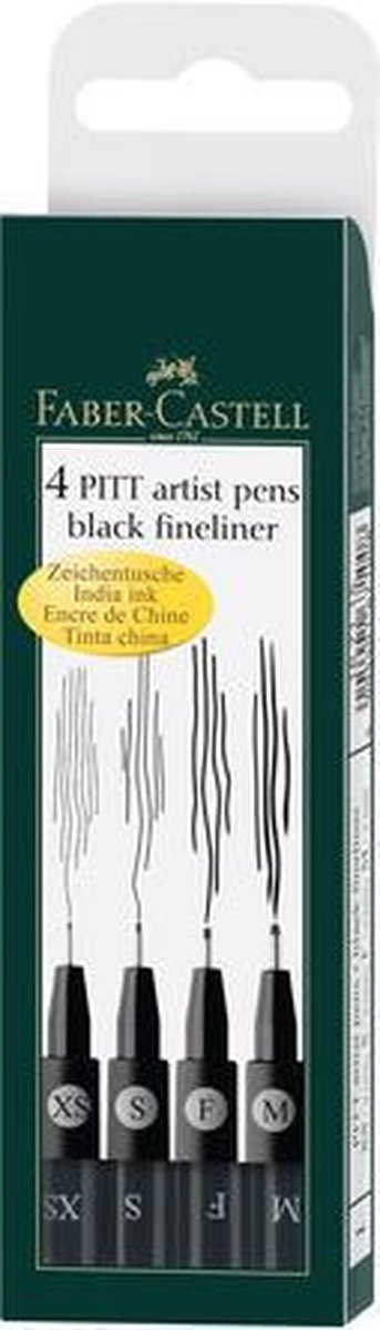 Faber Castell Tekenstift Faber-castell Pitt Artist Pen Etui 4 Stuks M/f/s/xs - Zwart