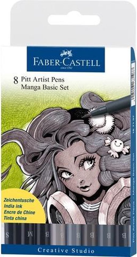 Faber Castell Tekenstift Faber-castell Pitt Artist Pen Manga 8-delig Etui Basic - Zwart