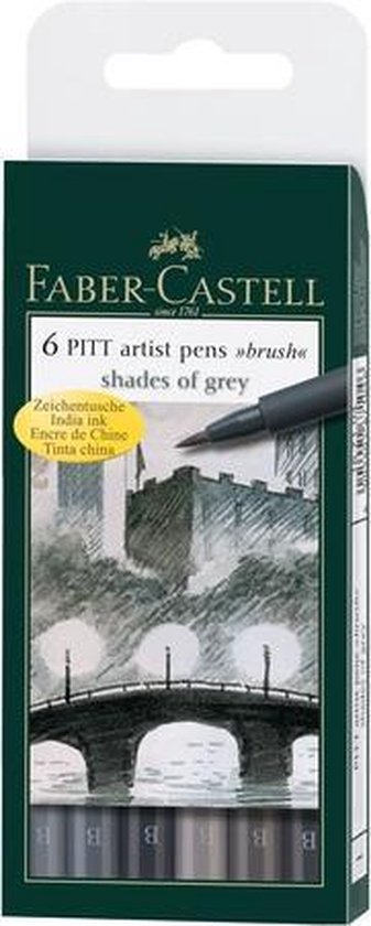 Faber Castell Tekenstift Faber-castell Pitt Artist Pen 6-delig Etui Shades Of Grey