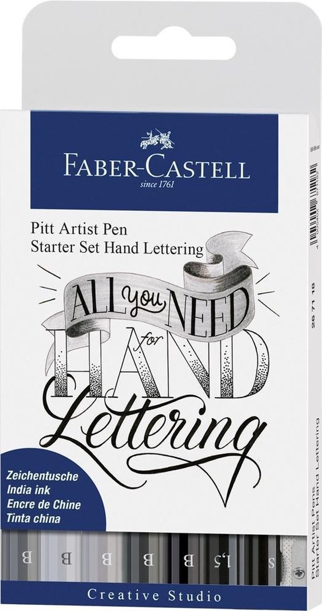 Faber Castell Tekenstift Faber-castell Pitt Artist Pen Handlettering 8-delig Basisetui - Zwart