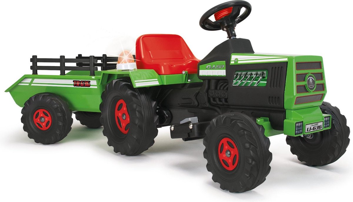 Injusa Accuvoertuig Tractor Met Aanhanger 6v 140 Cm - Groen