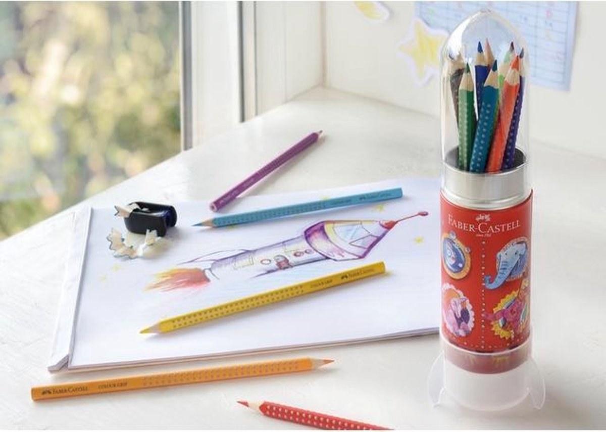 Faber Castell Kleurpotlood Faber-castell Grip Raket Met 15 Stuks Assorti - Wit