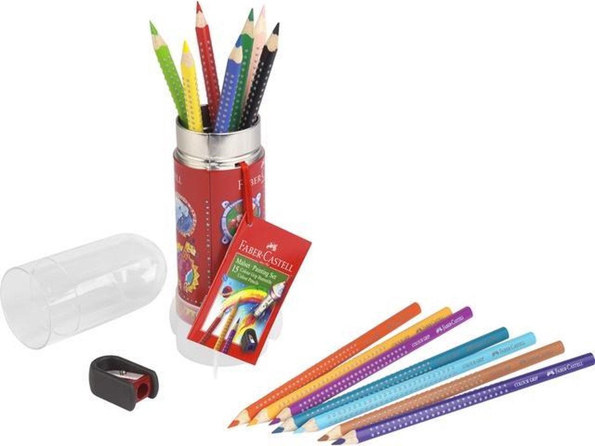 Faber Castell Kleurpotlood Faber-castell Grip Raket Met 15 Stuks Assorti - Wit