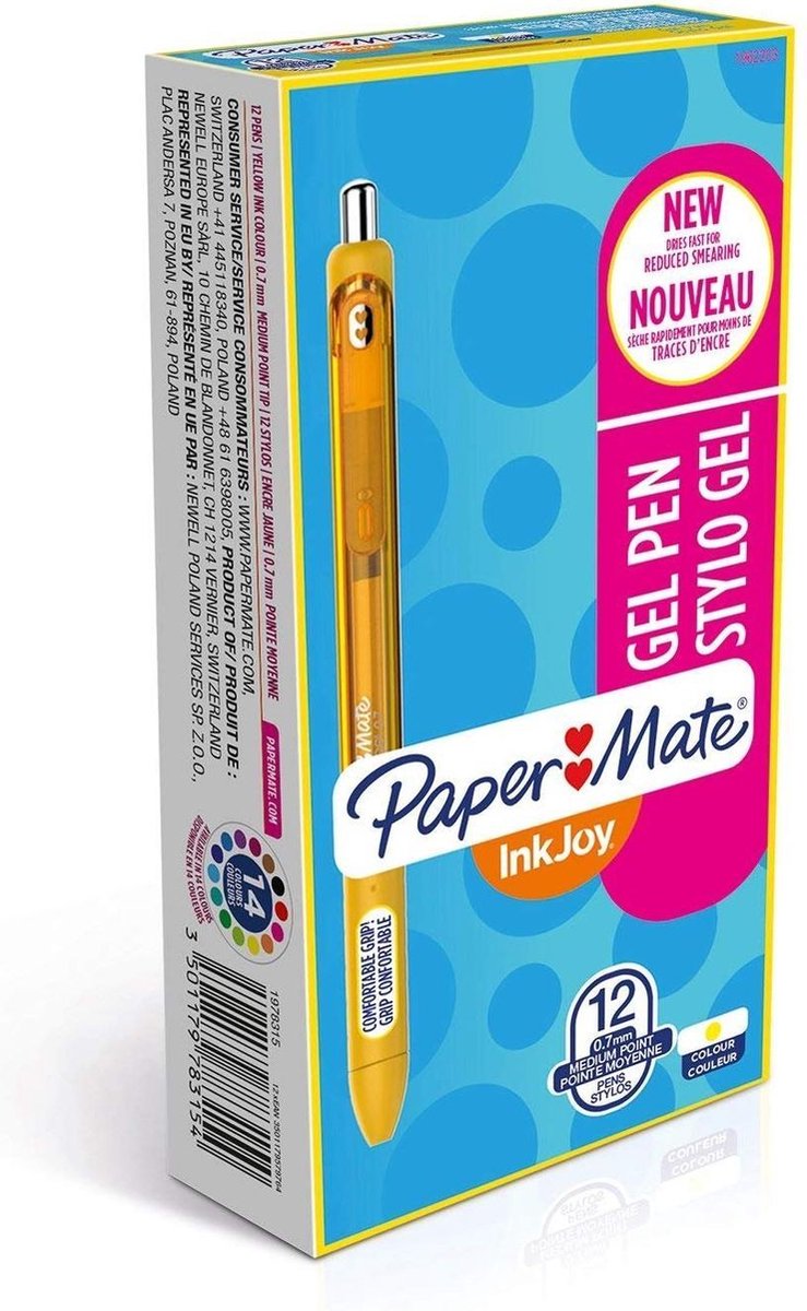 Paper Mate Roller Inkjoy Gel Medium, (Yellow Twist) - Geel