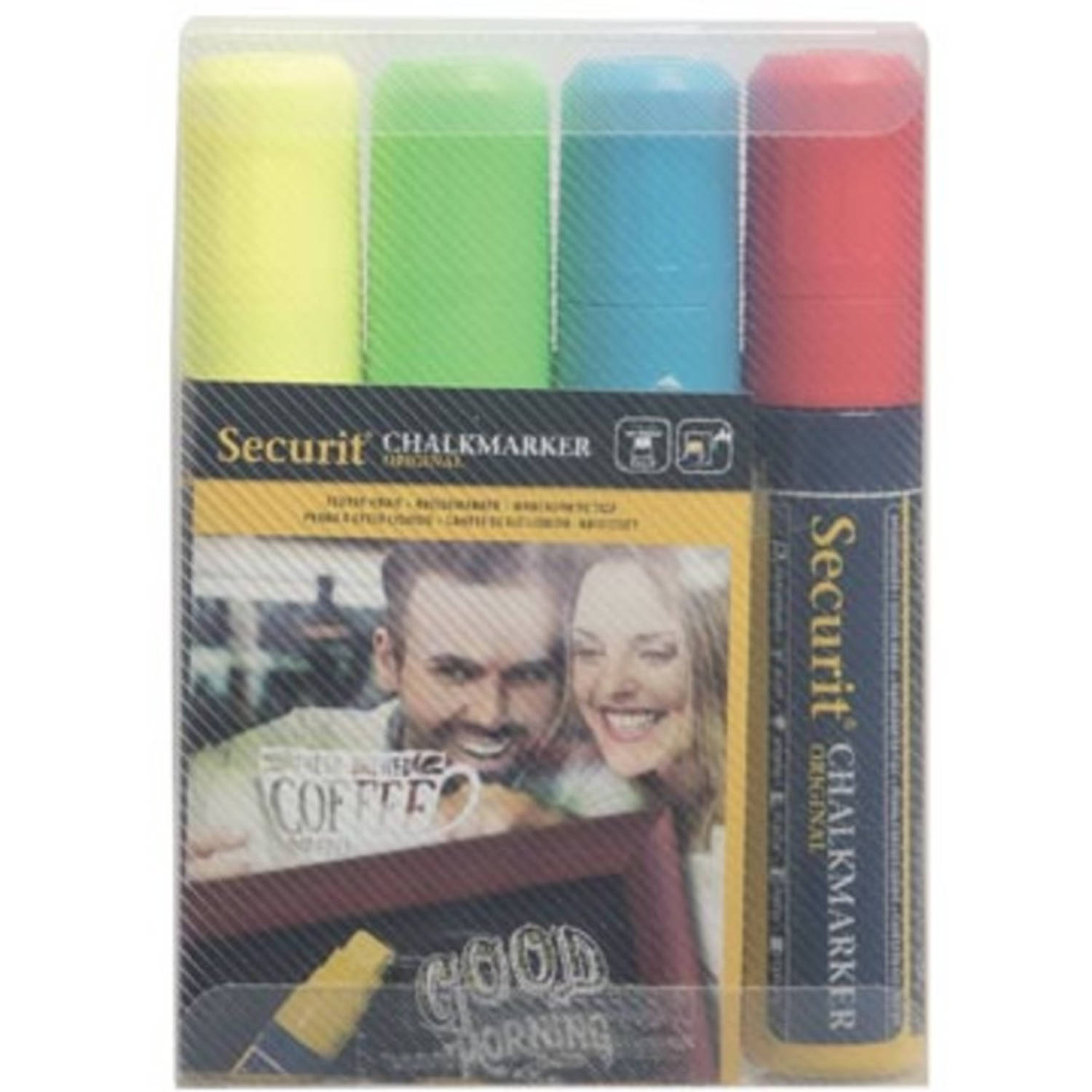 Securit Krijtmarker Large, Blister Met 4 Stuks In Geassorteerde Kleuren