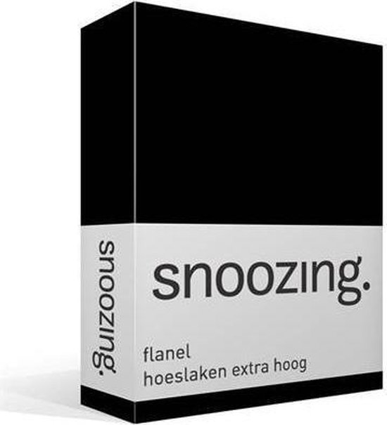 Snoozing - Flanel - Hoeslaken - Extra Hoog - 120x200 - - Zwart