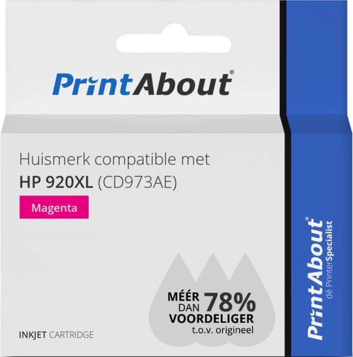 PrintAbout Huismerk compatible met HP 920XL (CD973AE) Inktcartridge Hoge capaciteit - Magenta