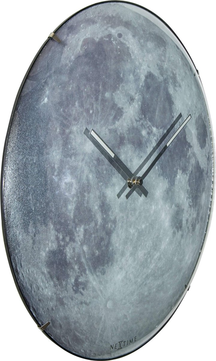 Nextime Wandklok Dia. 35 Cm, Bol Glas, ' Moon Dome' - Blauw