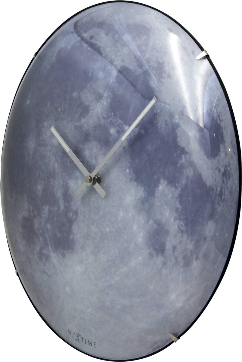 Nextime Wandklok Dia. 35 Cm, Bol Glas, ' Moon Dome' - Blauw