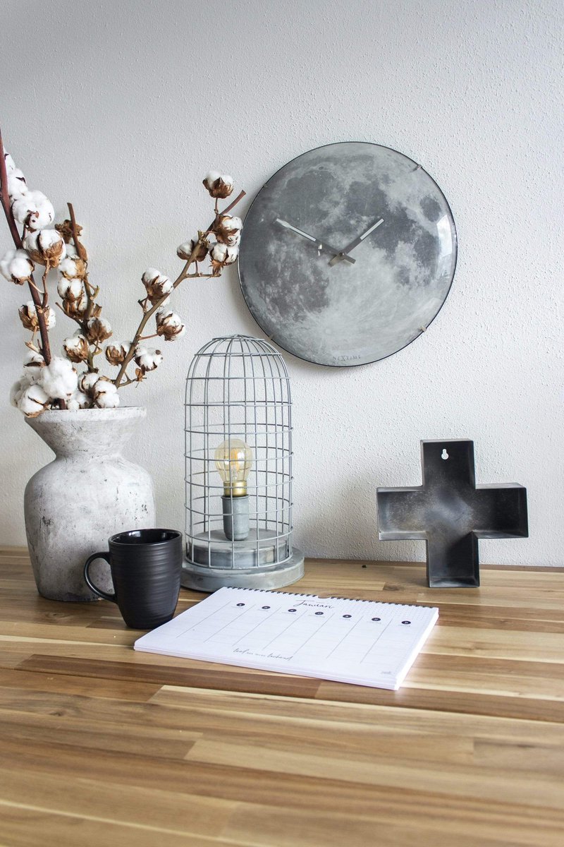 Nextime Wandklok Dia. 35 Cm, Bol Glas, ' Moon Dome' - Blauw