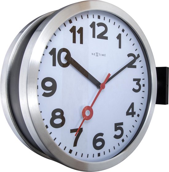 Nextime Wandklok Dia. 38 Cm, Aluminium/glas, - Wit