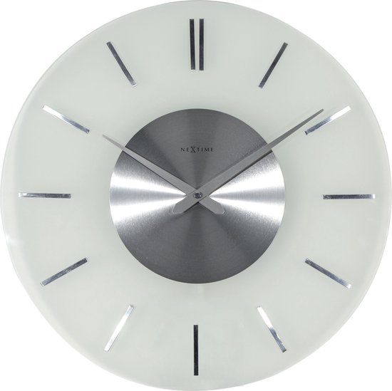 Nextime Wandklok Dia. 40 Cm, Melkglas, 'Stripe' Radio Controlled - Wit