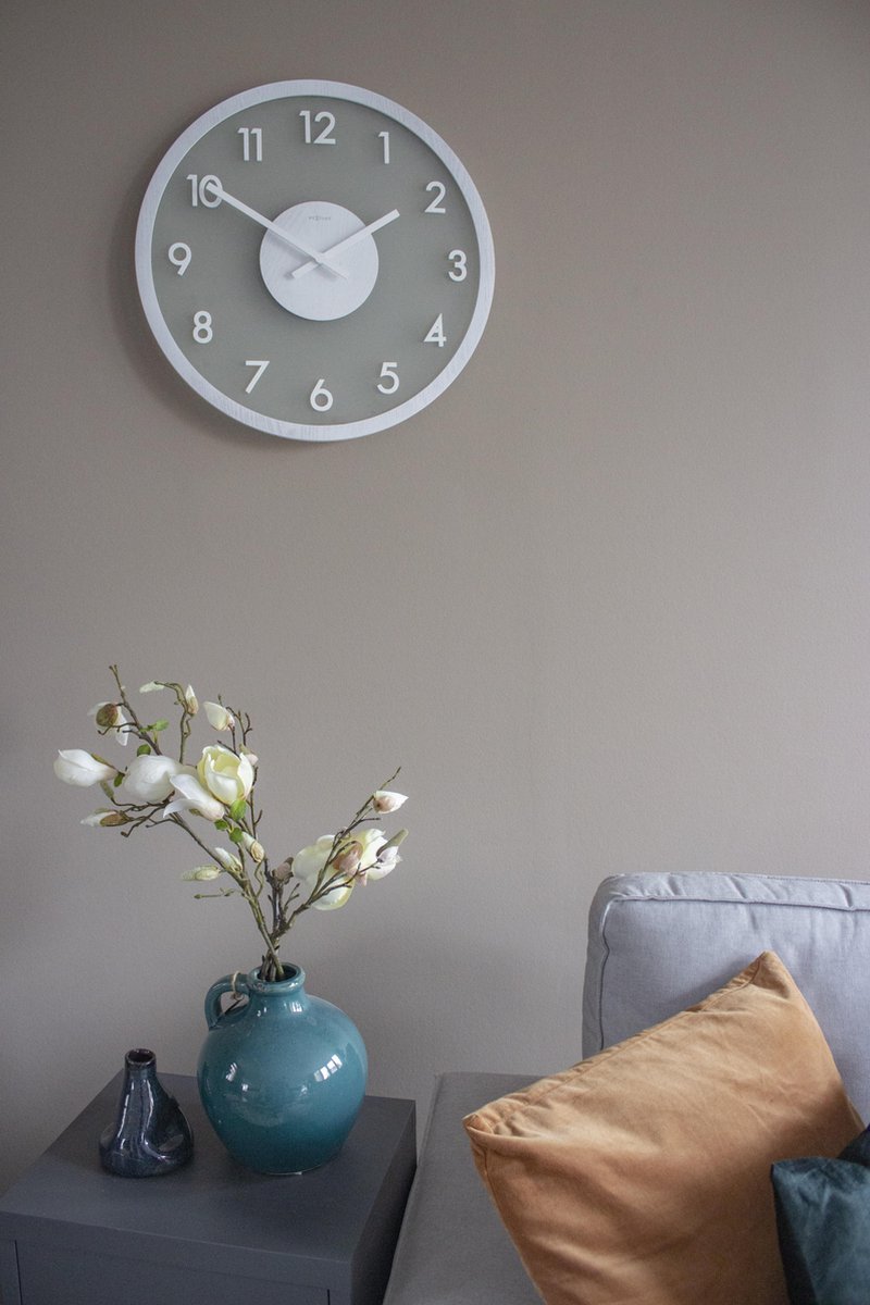 Nextime Wandklok Dia. 50 Cm, Hout/glas, - Wit