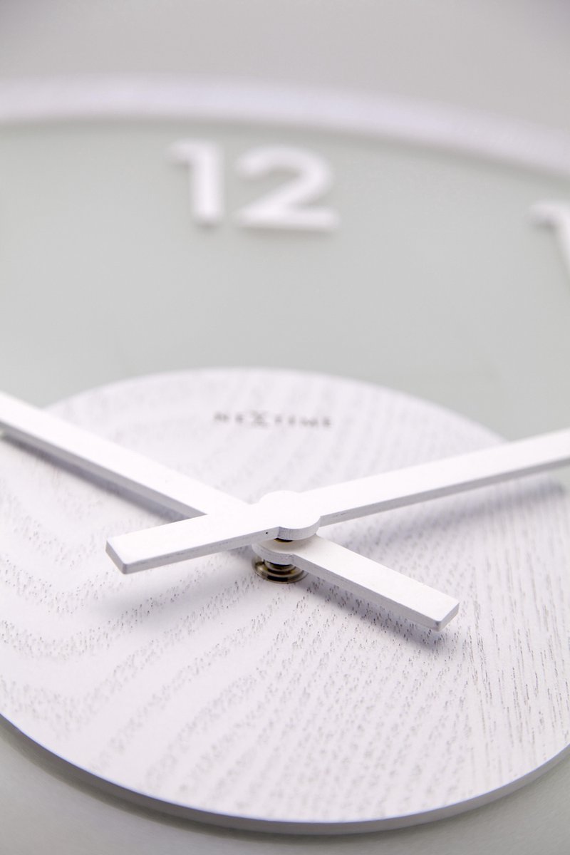 Nextime Wandklok Dia. 50 Cm, Hout/glas, - Wit