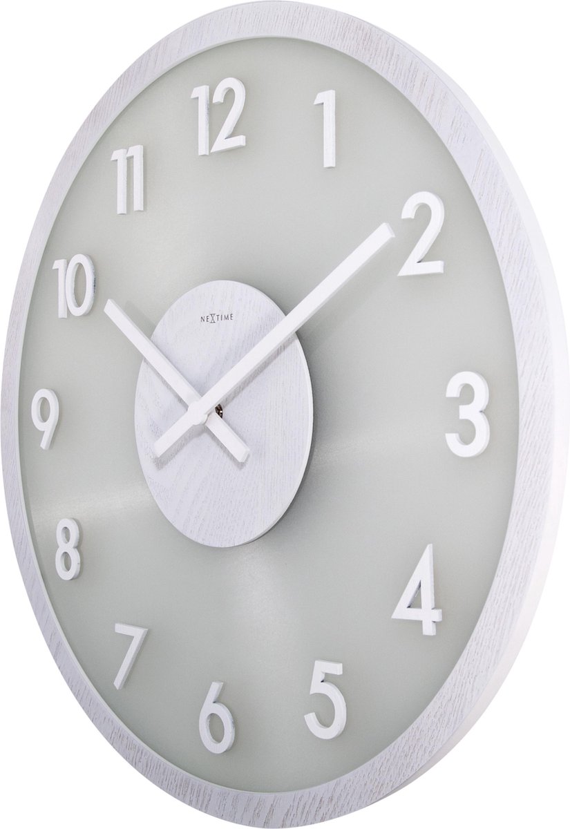 Nextime Wandklok Dia. 50 Cm, Hout/glas, - Wit