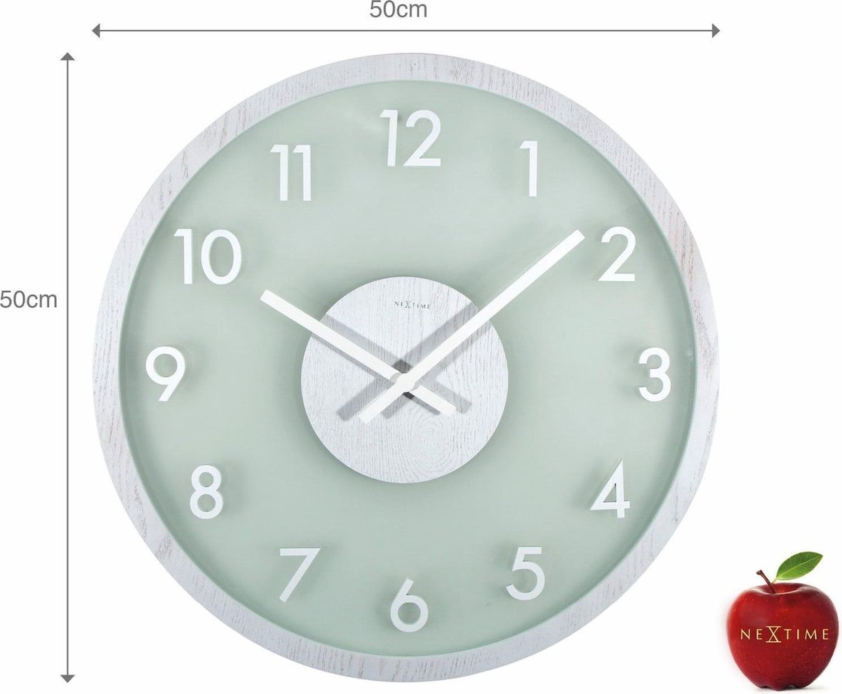 Nextime Wandklok Dia. 50 Cm, Hout/glas, - Wit